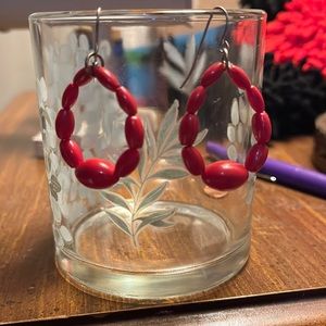Vintage Red Bead Dangle Earrings